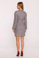 Elegancka sukienka tweedowa trapezowa kopertowa szara