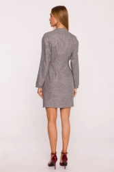 Elegancka sukienka tweedowa trapezowa kopertowa szara