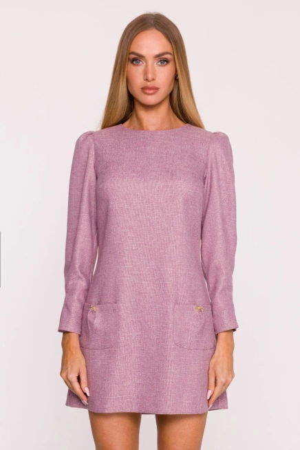 Elegancka sukienka tweedowa trapezowa mini różowa