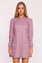 Elegancka sukienka tweedowa trapezowa mini różowa