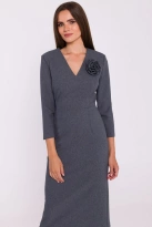 Elegancka sukienka ołówkowa z dekoltem V szara