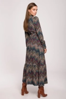 Długa sukienka BOHO z falbankami i długim rękawem zielona