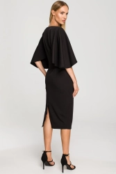 Sukienka ołówkowa z szerokimi rękawami czarna z pelerynką