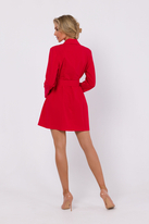 Sukienka żakietowa z kołnierzem i paskiem w talii czerwona