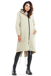 Ciepła długa bluza damska jak parka bawełna premium beż