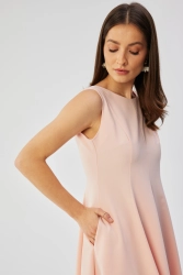 Elegancka rozkloszowana sukienka koktajlowa pudrowy róż