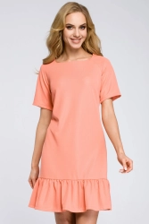Sukienka dzianinowa trapezowa z falbaną na dole koral