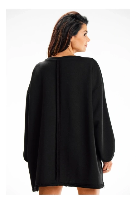 Bluza damska oversize długa z kieszenią kangurka czarna