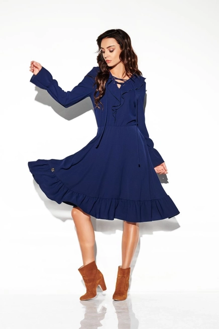 Sukienka rozkloszowana z falbanami w stylu boho granatowa 