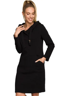 Sukienka jak długa bluza z kapturem czarna bawełna premium