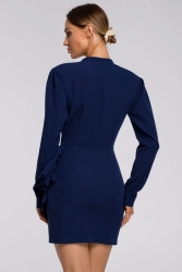 Elegancka kopertowa sukienka mini z drapowaniem granatowa