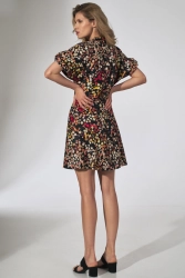 Sukienka koszulowa w kwiaty rozkloszowana mini z wiskozy