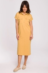 Sukienka koszulowa szmizjerka z kołnierzykiem żółta bawełna