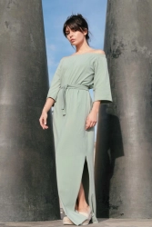 Długa sukienka hiszpanka na lato bawełna pudrowy róż