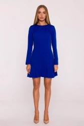 Elegancka krótka sukienka trapezowa z kontrafałdami chabrowa