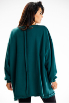 Bluza damska oversize długa z kieszenią kangurka zielona