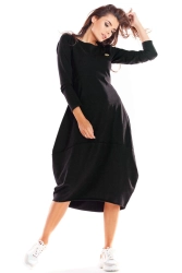 Bawełniana sukienka dopasowana góra i obszerny dół czarna