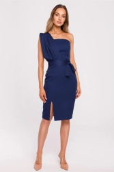 Sukienka koktajlowa na jedno ramię ołówkowa granatowa