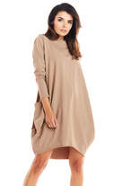 Bawełniana sukienka oversize z długim rękawem beżowa