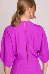 Elegancki kombinezon damski z kopertowym dekoltem fioletowy