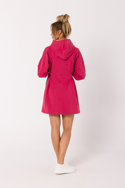 Sukienka bawełniana trapezowa jak bluza z kapturem fuksja