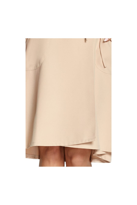 Sukienka trapezowa kopertowa midi z paskiem i kieszeniami beżowa