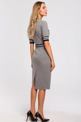 Sukienka dzianinowa dopasowana bawełniana z lampasami szara