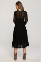 Sukienka wieczorowa szyfonowa rozkloszowana z falbanami czarna długa