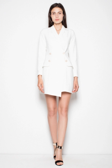 Żakietowa sukienka zapinana na ozdobne guziki ecru