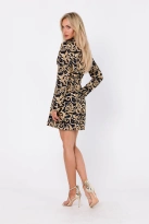 Żakietowa sukienka marynarka z paskiem i modnym nadrukiem