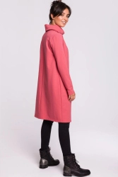 Sukienka bawełniana oversize trapezowa ze stójką różowa