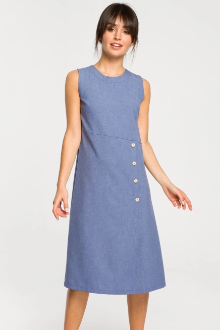 Lniana sukienka trapezowa na lato bez rękawów czarna