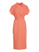 Elegancka sukienka ołówkowa z kołnierzem pomarańczowa