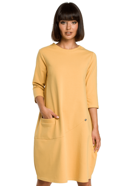 Sukienka dresowa bombka oversize z kieszonką z przodu żółta