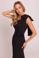 Elegancka sukienka ołówkowa na jedno ramię z kokardą czarna