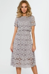 Sukienka koktajlowa na wesele koronkowa rozkloszowana szara
