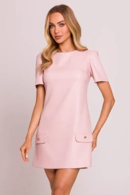 Elegancka sukienka trapezowa mini brzoskwiniowa