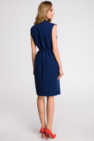 Sukienka koszulowa szmizjerka midi bez rękawów z paskiem granatowa