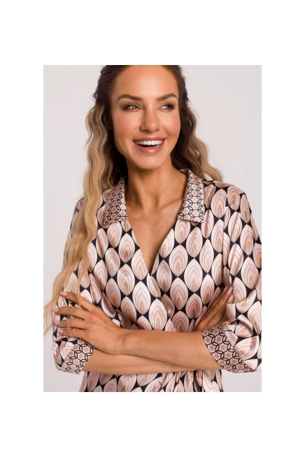 Satynowa sukienka kopertowa z dekoltem V i wiązaniem beżowa