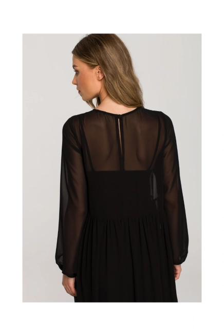 Sukienka wieczorowa szyfonowa rozkloszowana z falbanami czarna długa