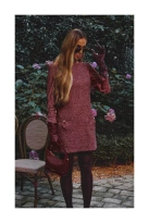 Elegancka sukienka tweedowa trapezowa mini bordowa