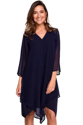 Sukienka wieczorowa oversize szyfonowa asymetryczna granat