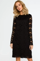 Sukienka wieczorowa koronkowa trapezowa midi czarna