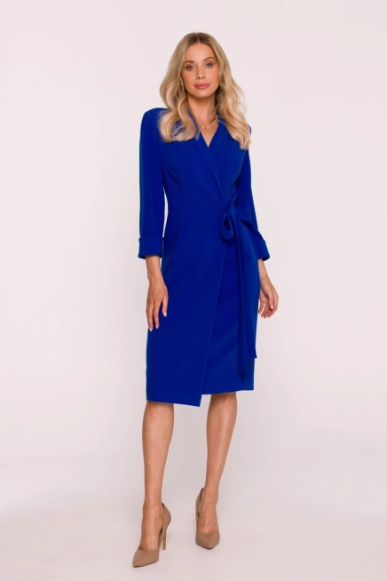 Elegancka sukienka ołówkowa kopertowa z wiązaniem chabrowa