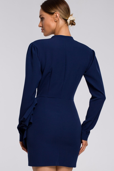Elegancka kopertowa sukienka mini z drapowaniem granatowa