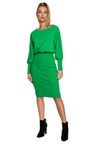 Ołówkowa sukienka z bufiastymi rękawami zbluzowana góra zielona