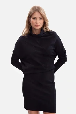 Bawełniana ołówkowa sukienka z dzianiny zbluzowana czarna