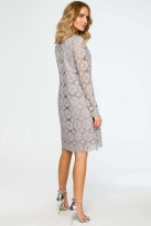 Sukienka na wesele koronkowa trapezowa midi szara