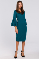 Sukienka na wesele elegancka midi z bufiastymi rękawami morski