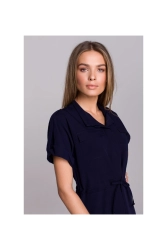 Sukienka koszulowa trapezowa granatowa szmizjerka z wiązaniem